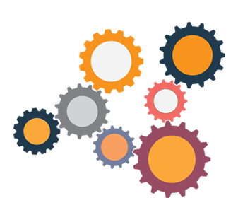 Interlocking gears representing teamwork and integration